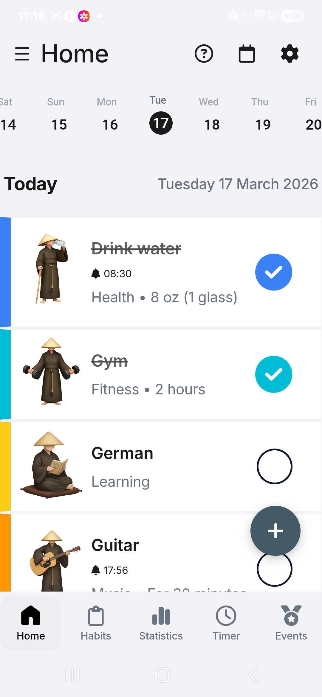 HabitMonk home screen